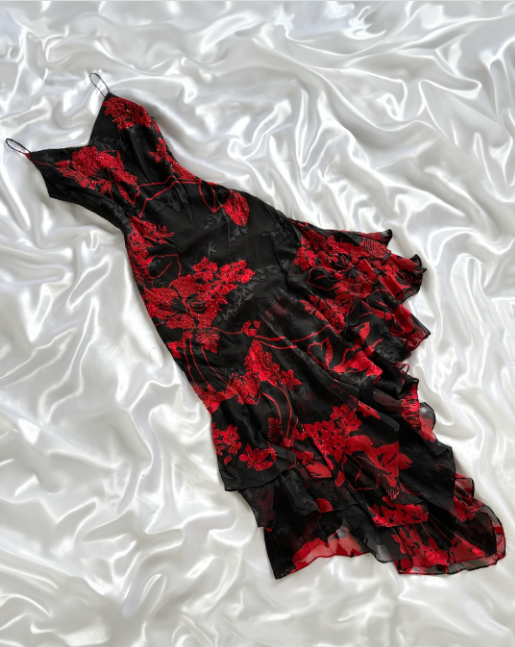 black red floral beaded long chiffon ball gown evening dress elegant chiffon birthday dress party dress