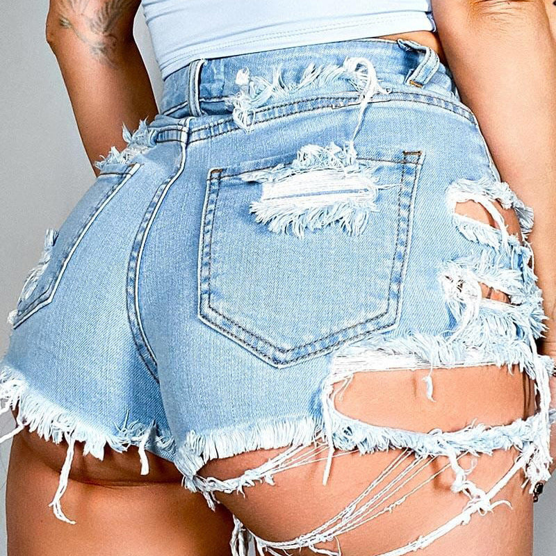 Shorts Asymmetrical Distressed Denim Frayed Trendy