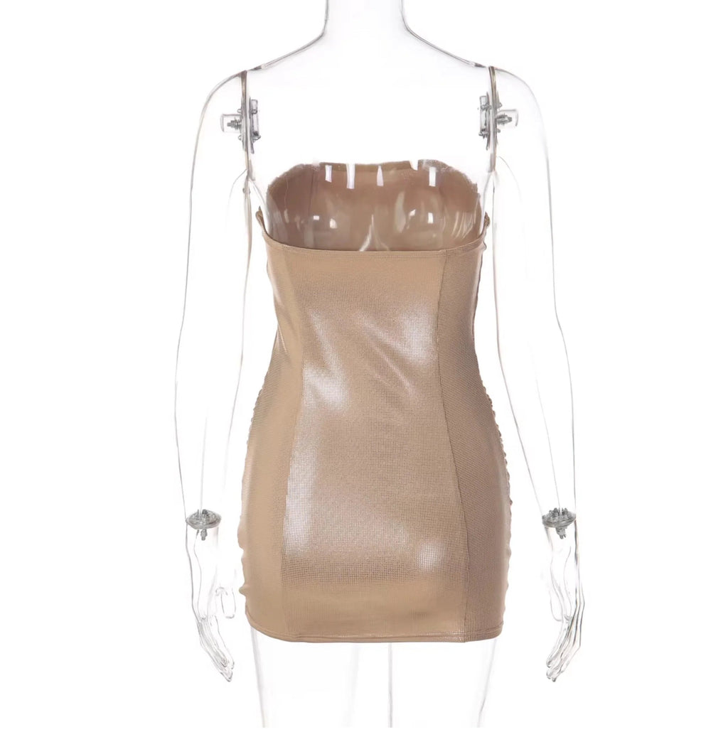 Ruched Metallic Mini Dress