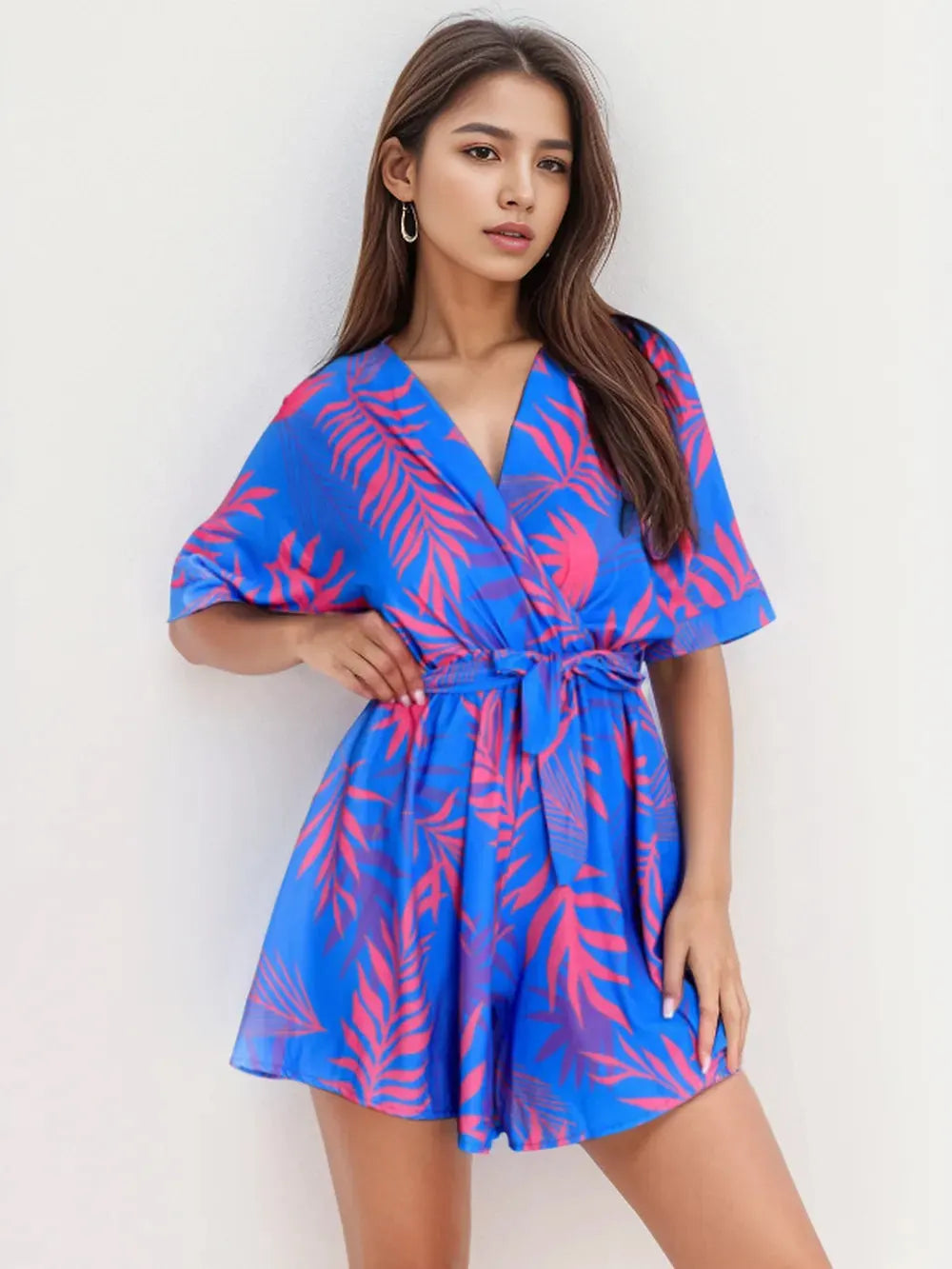 One-Piece Romper Summer Short Sleeve Surplice Neck