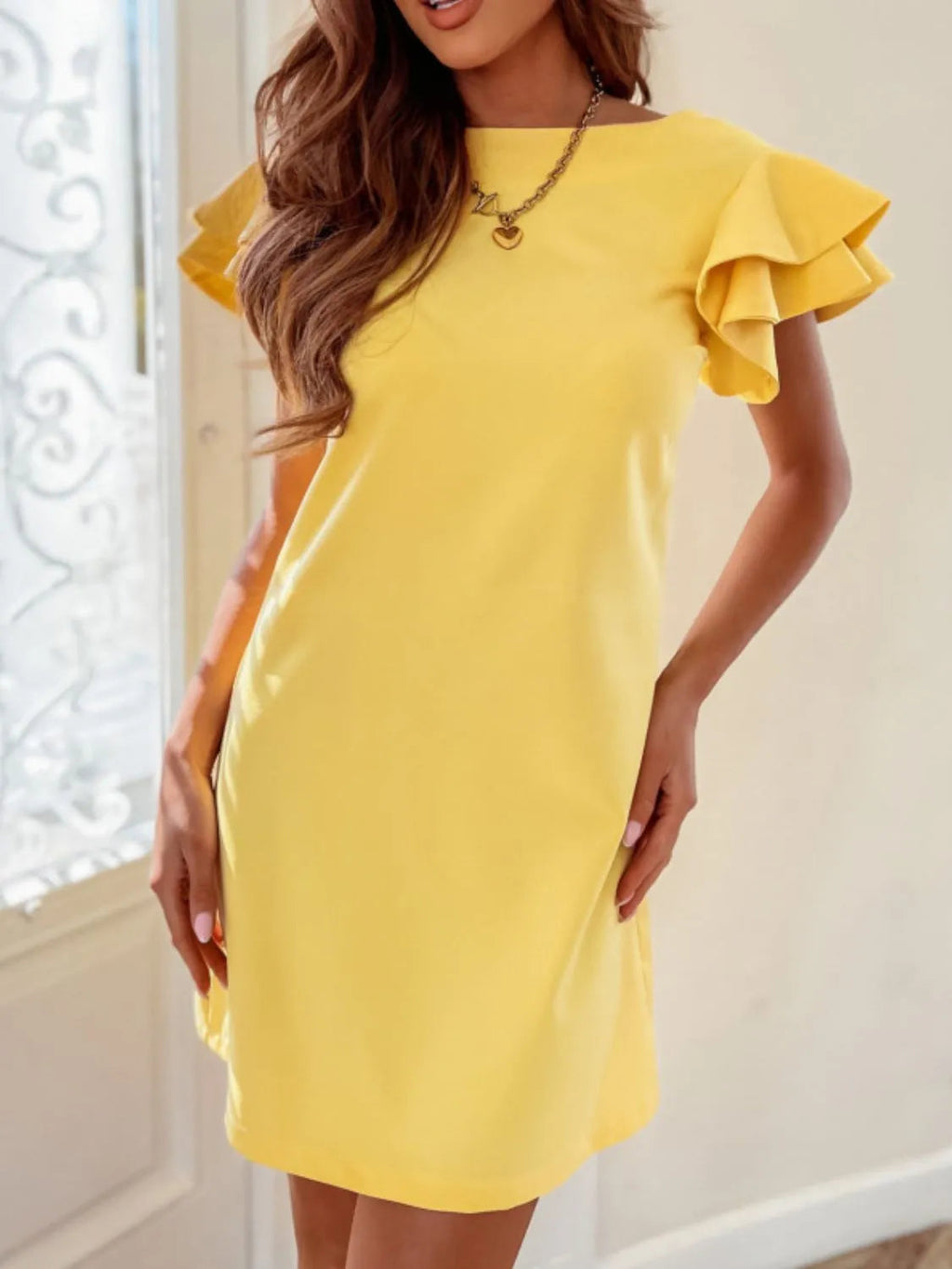 Mini Shift Dress Ruffled Layered Sleeve Party Backless