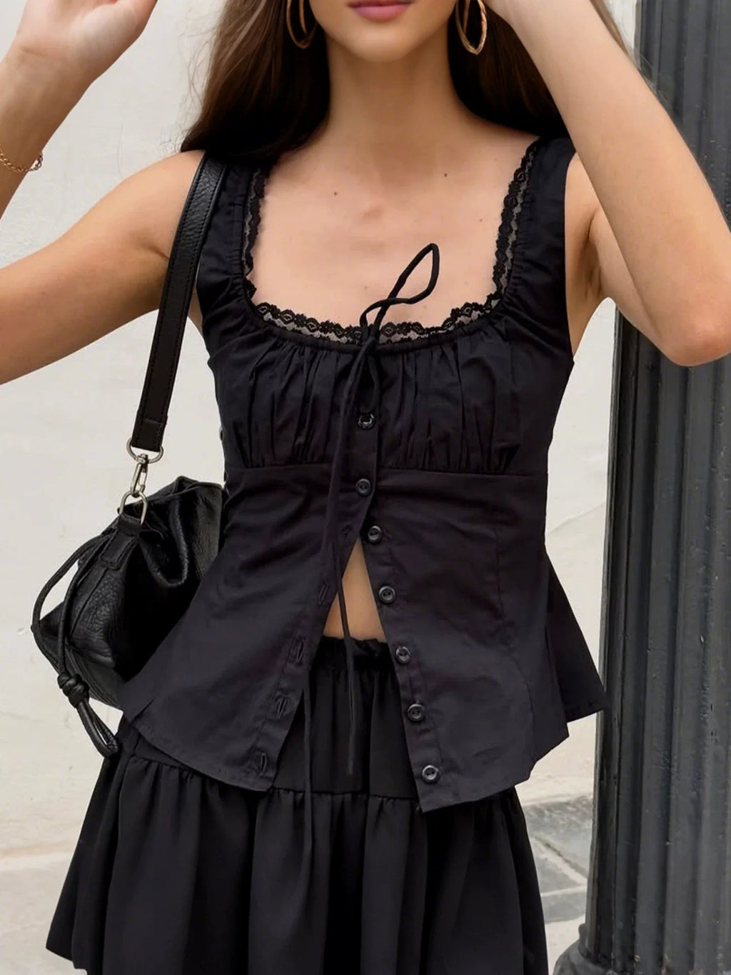 Kelis Lace Trim Ruched Tank
