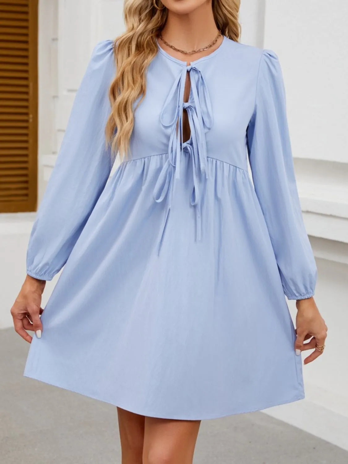 Mini Dress Boho Tie Front Babydoll Ruched Cocktail