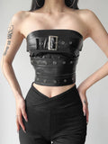 PU Leather Metal Buckle Decoration Strapless Vest