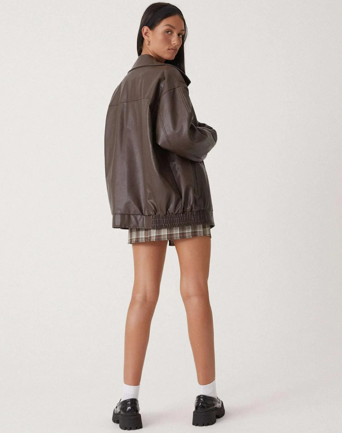 Oversized Women's Leather Jacket with Zipper