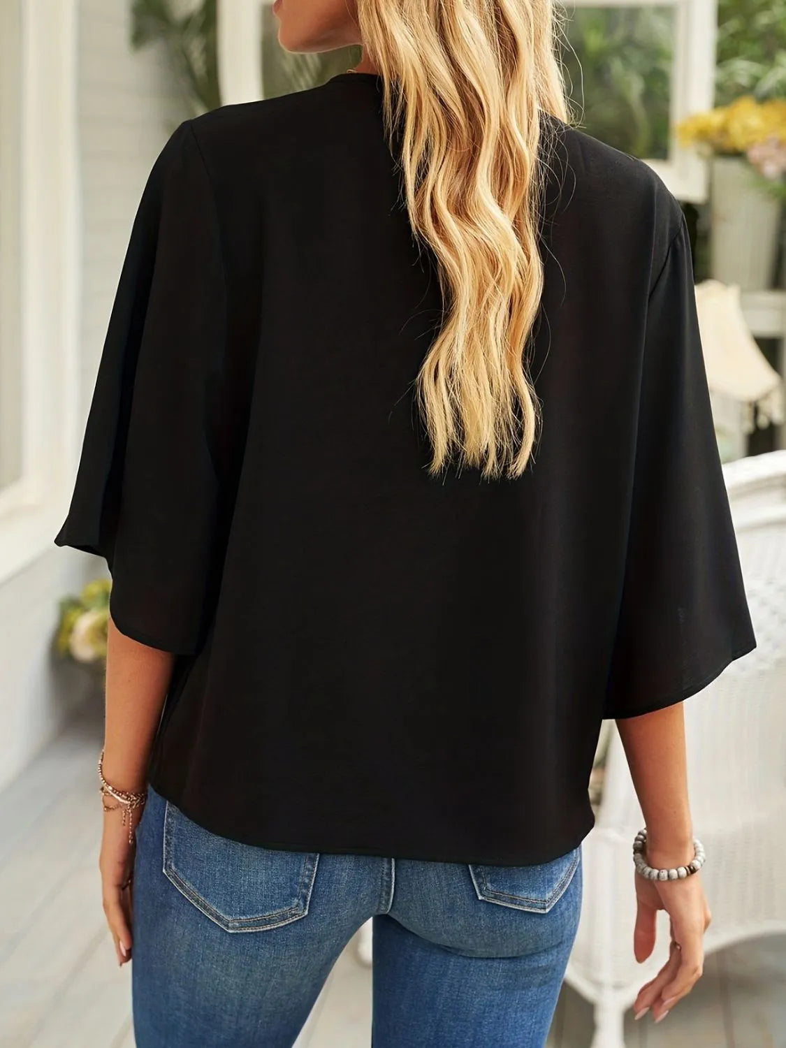 Basic Blouse Top Ruched Chic Draped Neck Casual Boho