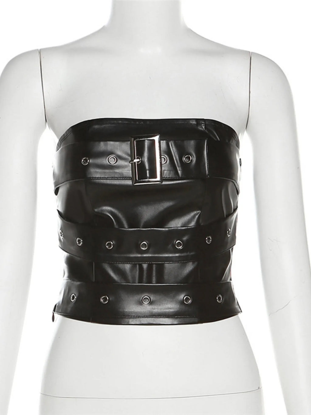 PU Leather Metal Buckle Decoration Strapless Vest
