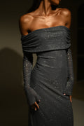 Glitter off-shoulder maxi dress for women