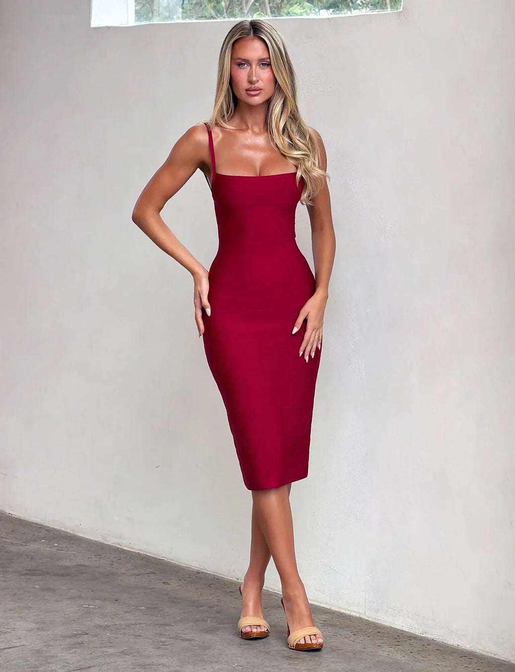 Anijah Midi Bandage Dress - Cherry