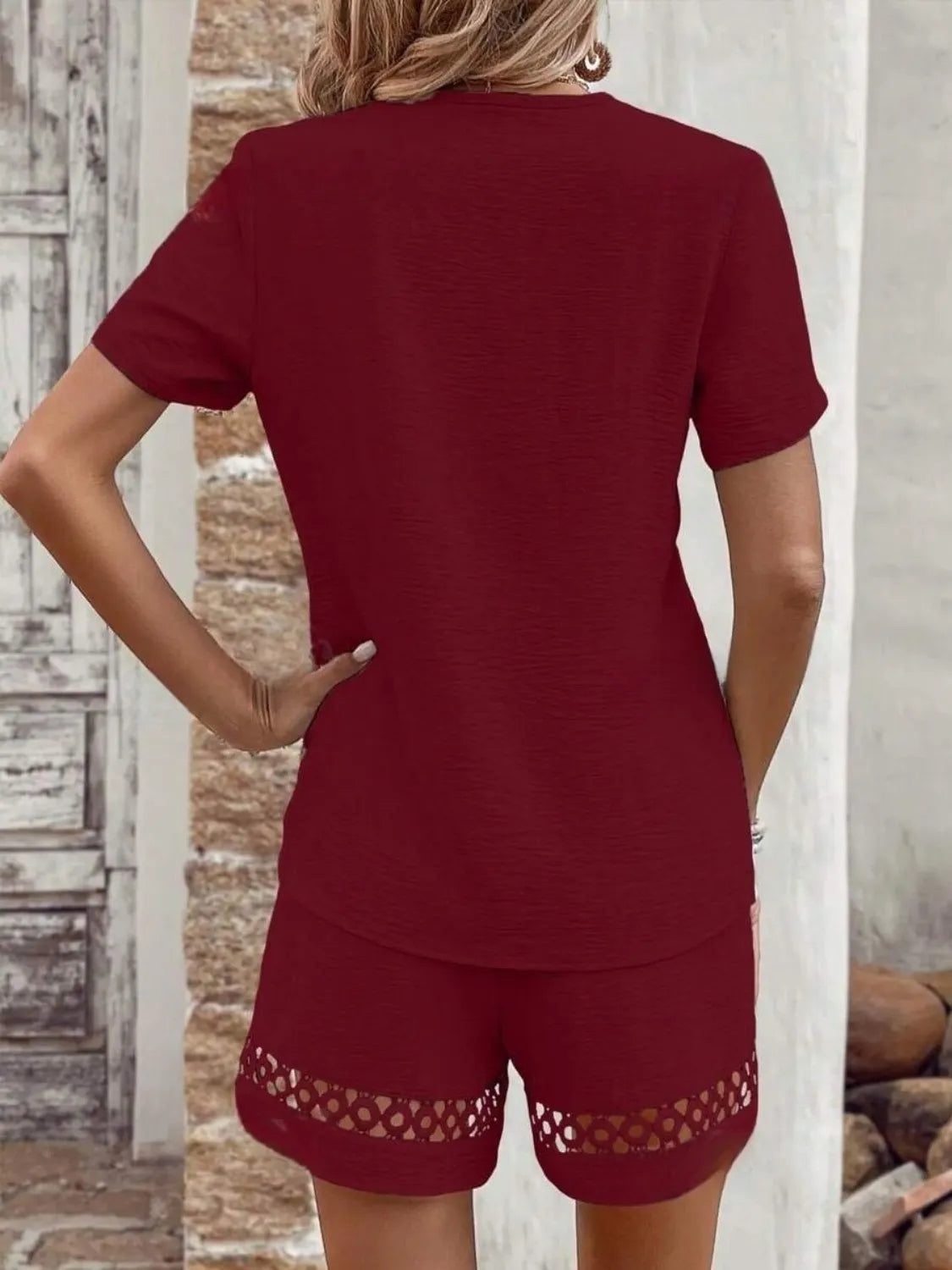 Two-Piece Outfit Set Casual V-Neck Top and Comfort Shorts