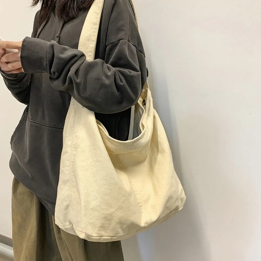 Oversized Women's Canvas Shoulder Bag with Durable Design