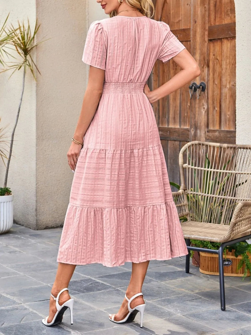 Midi Dress Chic Unlined Comfort Tiered Pocketed Casual
