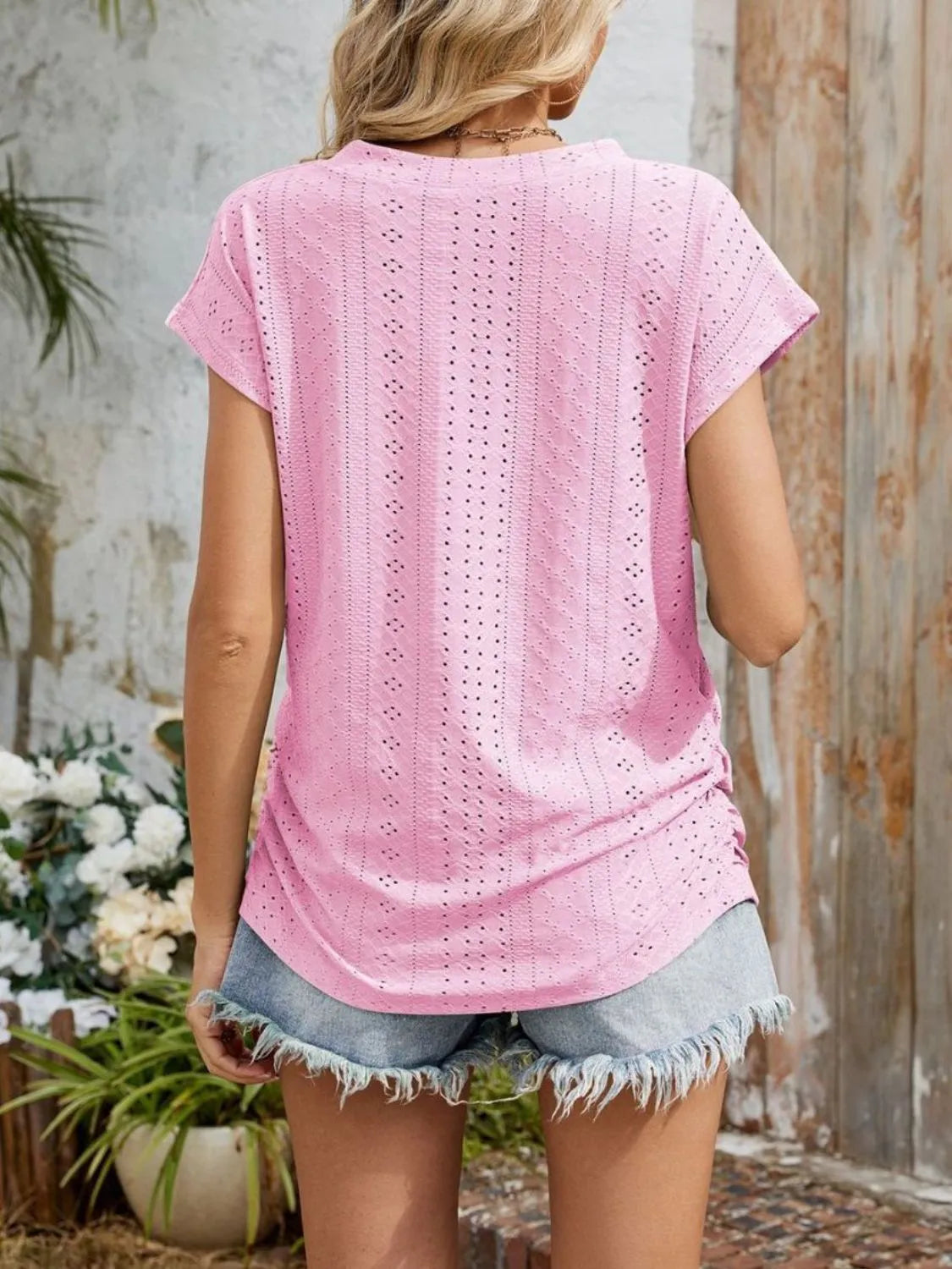 Blouse Top Casual Comfy Slight Stretch Eyelet Boho Chic