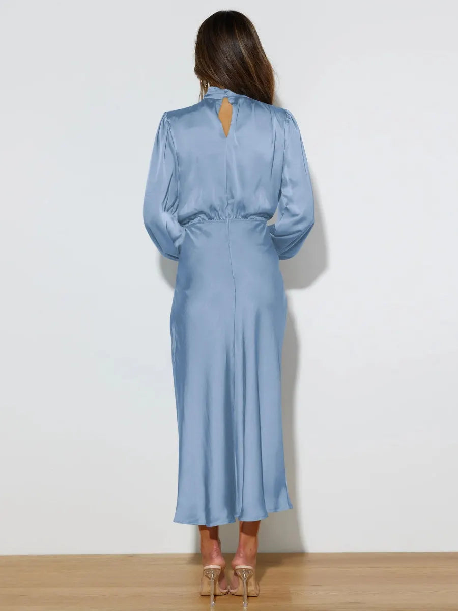 Satin Long Sleeve Zipper Solid Color Maxi Dresses