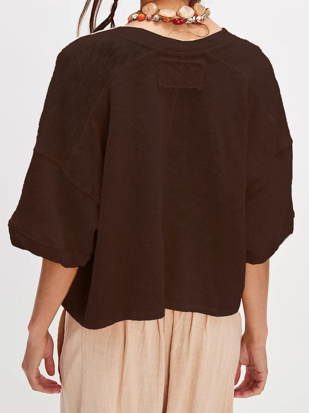 Shirt Basic Oversized Half Sleeve Button Front Boho
