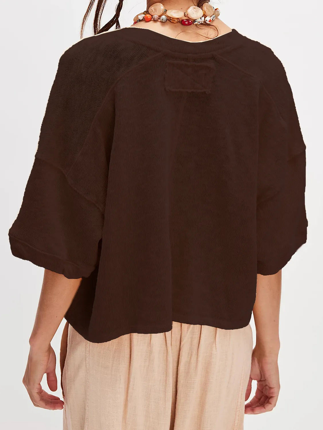 Shirt Basic Oversized Half Sleeve Button Front Boho