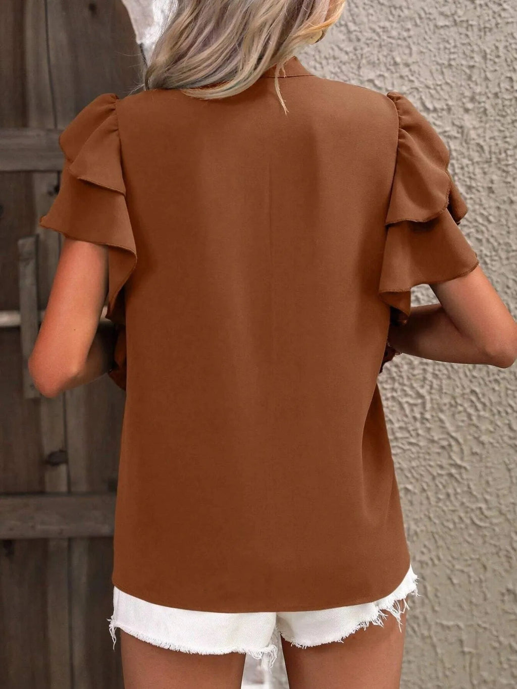 Blouse Top Ruffle Sleeve Notched Casual Elegant Business