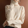 Women's Timeless Oversized Turtleneck Sweater with Diamond Pattern