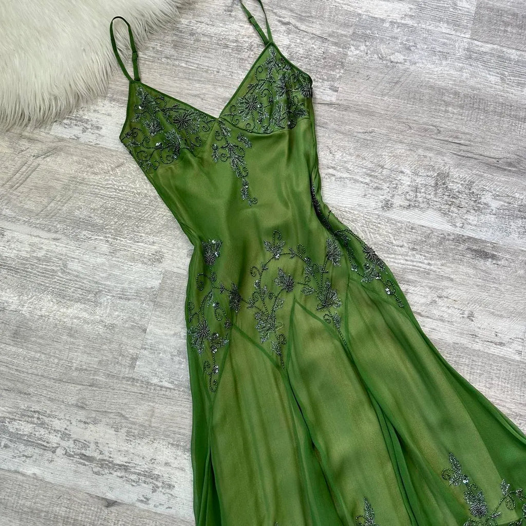 Green fairy homecoming dress Yk floral beaded mini flowy short/mid/long chiffon Prom Dress evening dress party dress