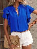 Blouse Top Ruffle Sleeve Notched Casual Elegant Business