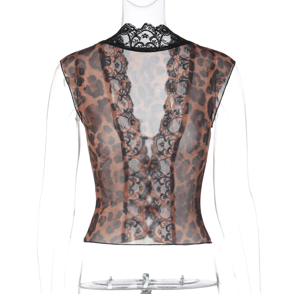 Lilyanna Leopard Lace Mesh Top