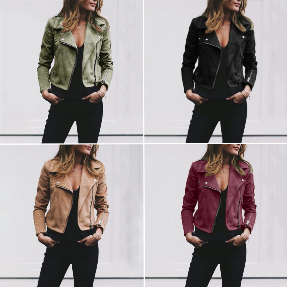 Women's Biker Jacket with Suede Look and Zipper