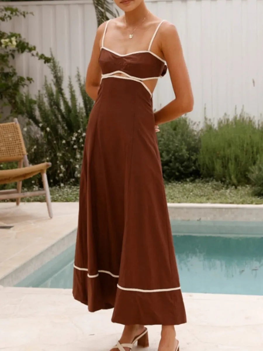 Camisoles Color Matching Color-blocked Hollow Vacation And Leisure Maxi Dresses