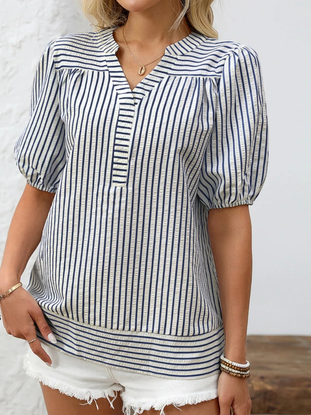 Blouse Top Casual Preppy Striped Chic Office Workwear