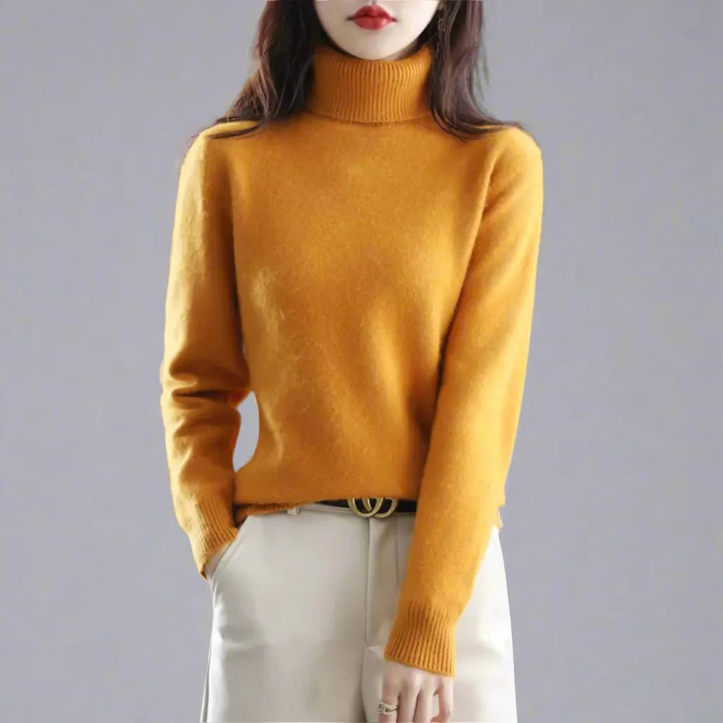 Women's Luxurious Soft-Knit Turtleneck with Ribbed Cuffs