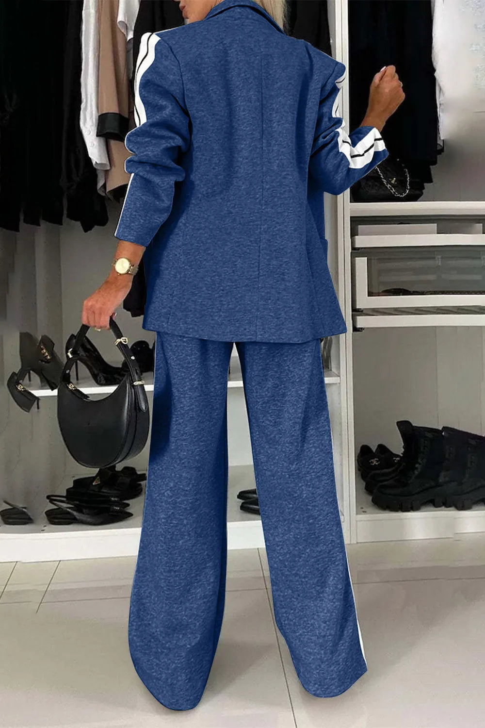 Two-Piece Outfit Set Plus-Size Lapel Top and Comfort Pants