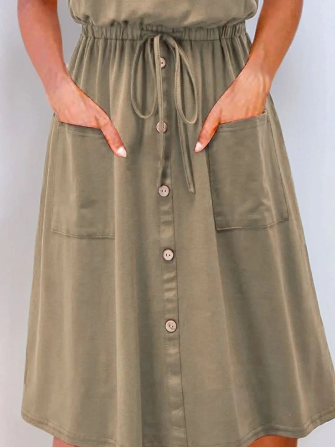Tank Dress Midi Casual Drawstring Slightly Stretchy