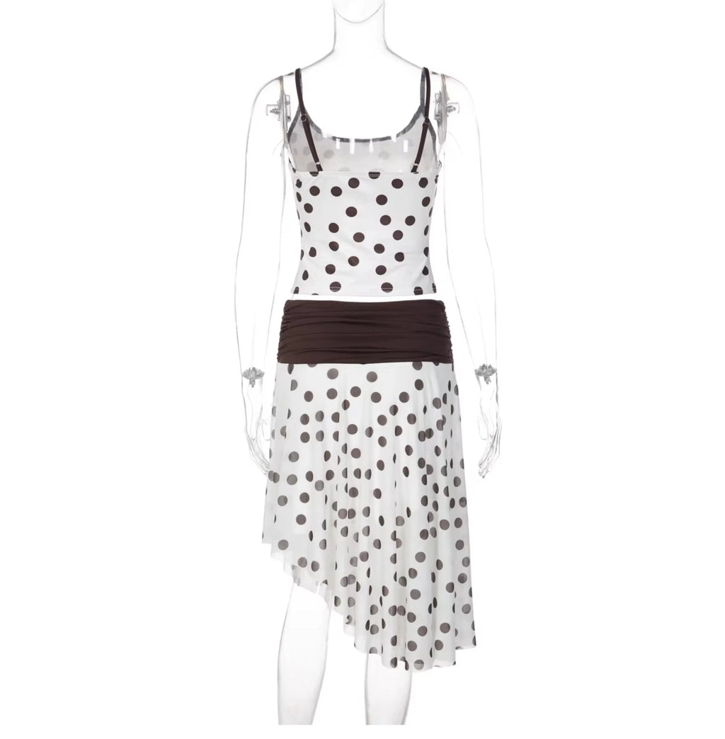 Polka Dot Asymmetric Skirt Set