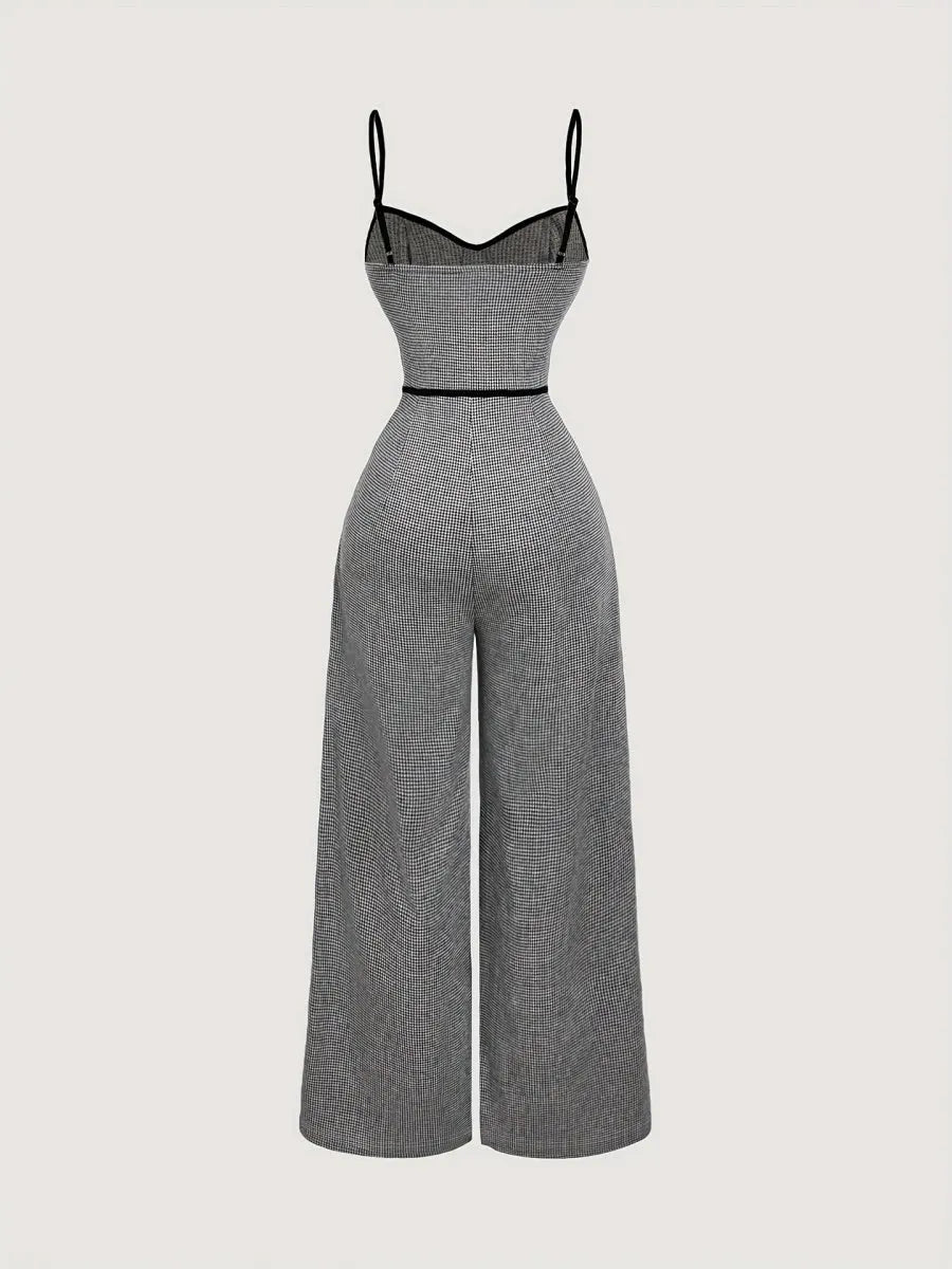 Plaid Camisoles Wide Leg Commuting Jumpsuits