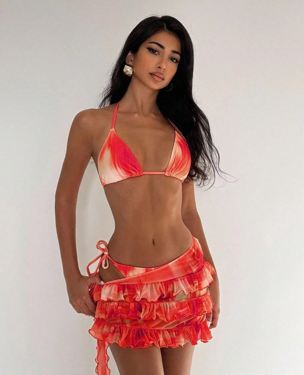 Ruched Three-Piece Bikini Skirt Set