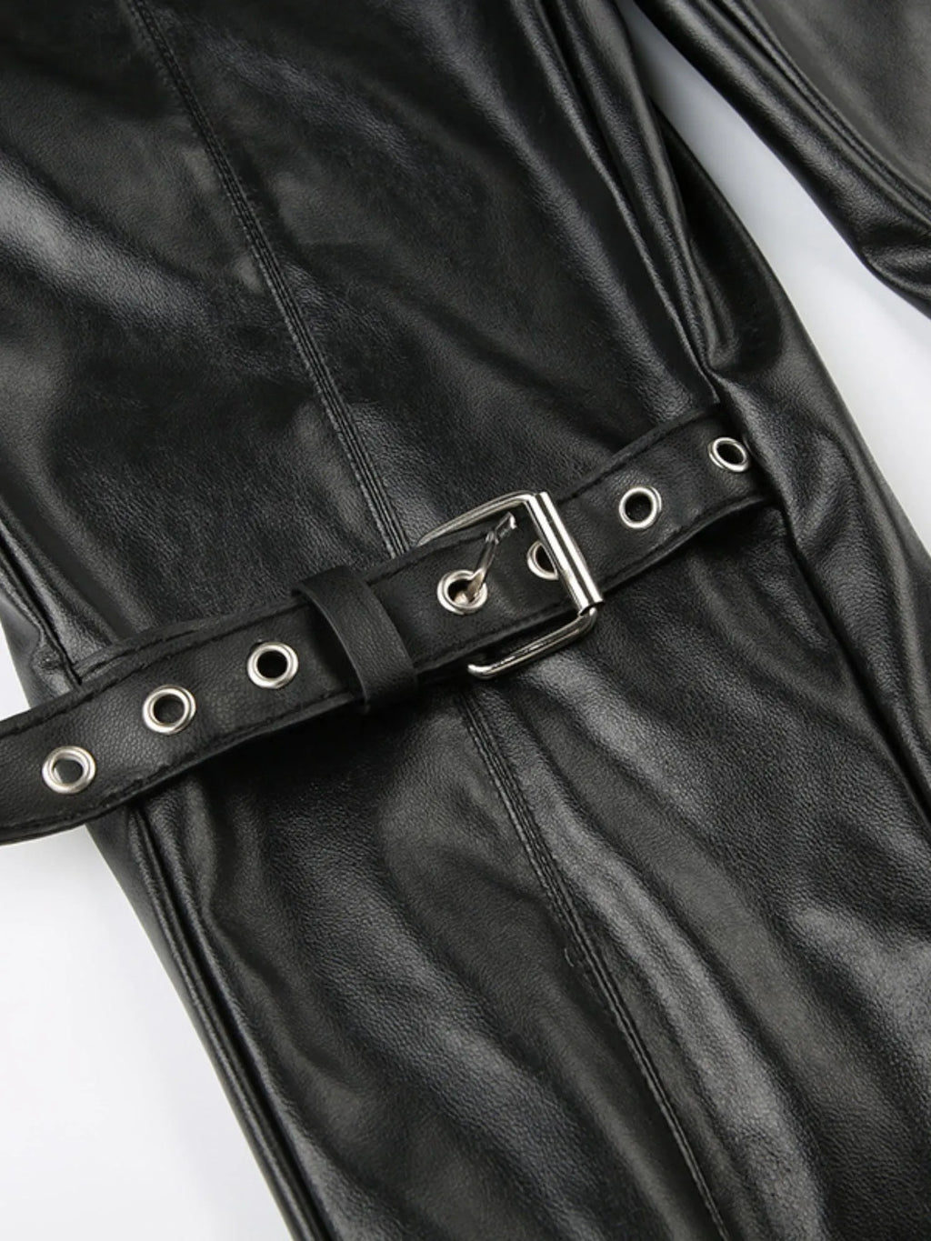Leather Lace Patchwork Eyelet Buckle Low-rise Bell-bottoms Pants