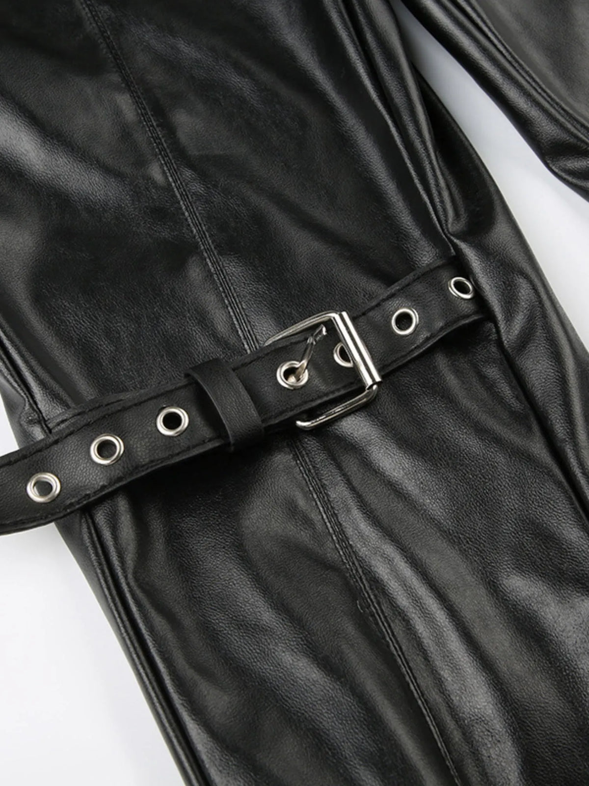 Leather Lace Patchwork Eyelet Buckle Low-rise Bell-bottoms Pants