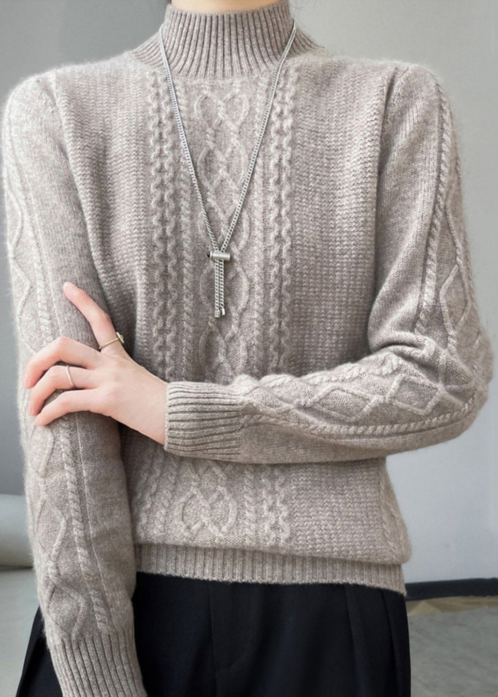 Women's Cozy High Collar Cable Knitted Jumper | Great for Autumn/Winter