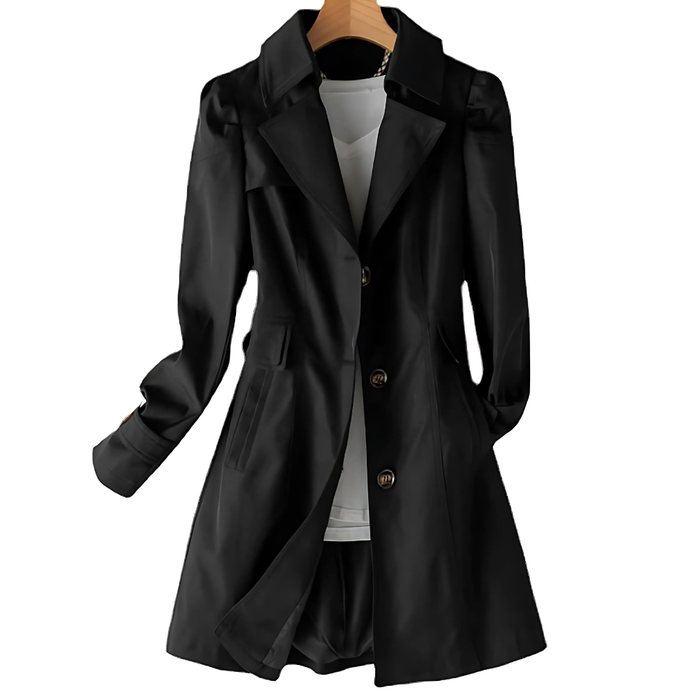 Fitted Women's Trench Coat with Buttons and Classic Collar