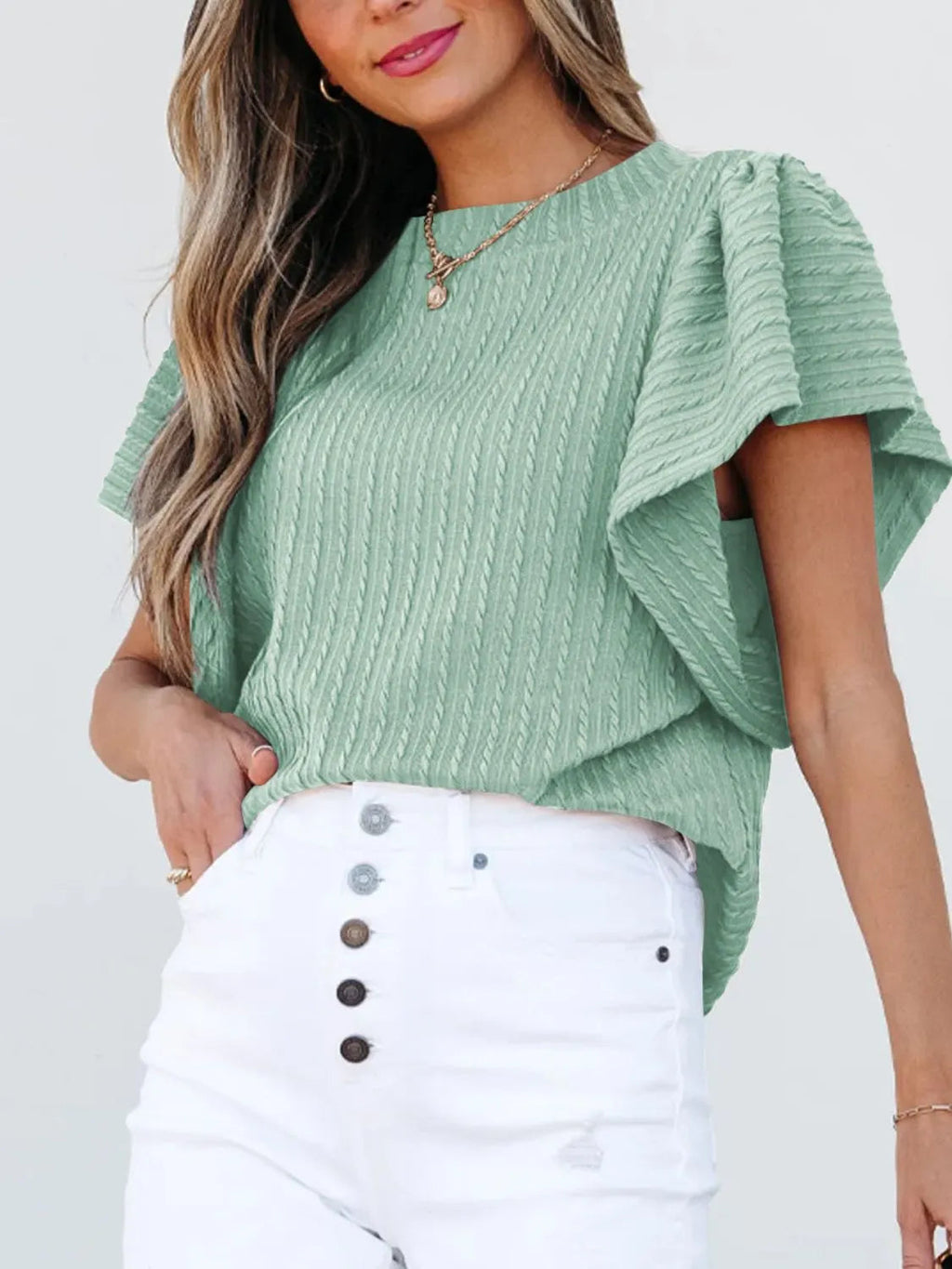 Blouse Top Casual Chic Boho Ruffle Sleeve Knit Elegant