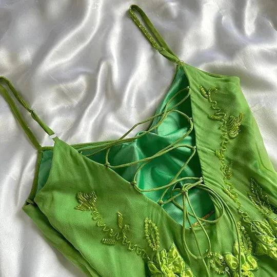 Green flowers exquisite beaded short/mid-length chiffon ruffle homecoming dress birthday party dress