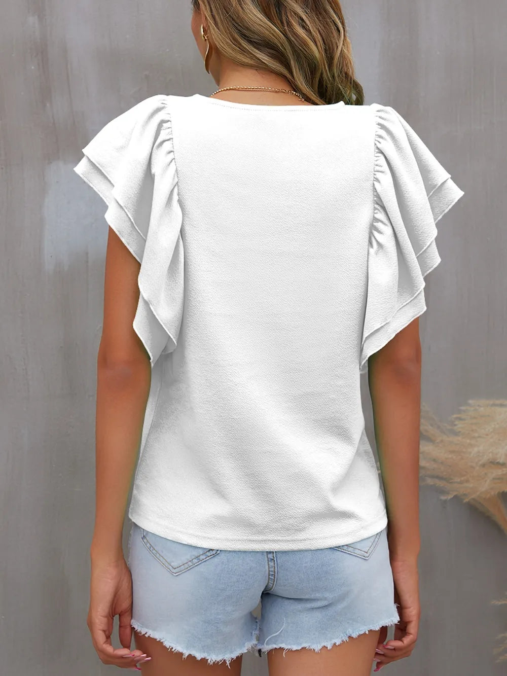 Blouse Top Casual Chic Ruffle Flounce Sleeve Party