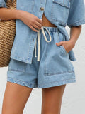 Denim Shorts Elastic Drawstring Casual with Pockets
