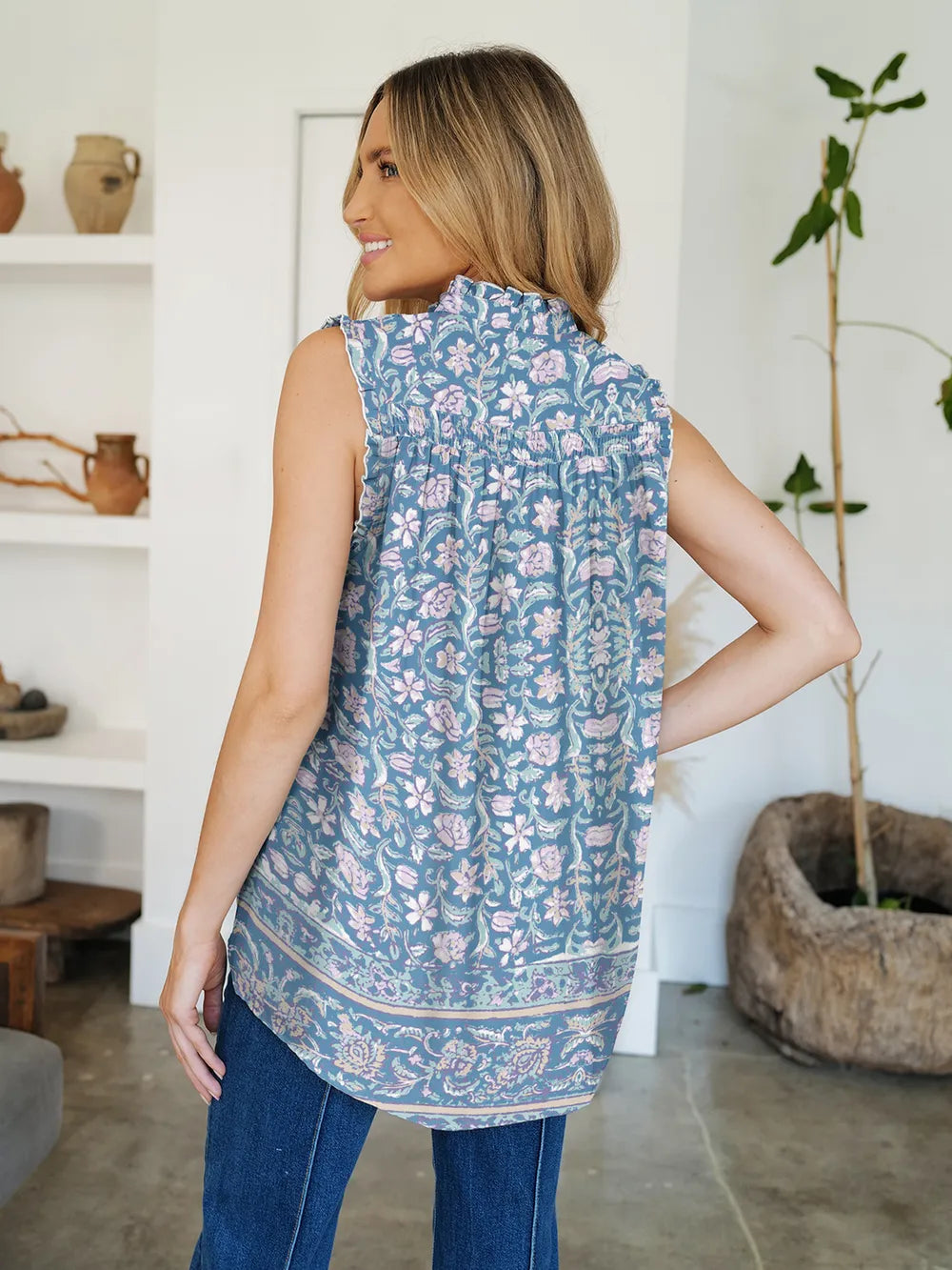 Blouse Top Casual Chic Striped Mock Neck Flowy Elegant