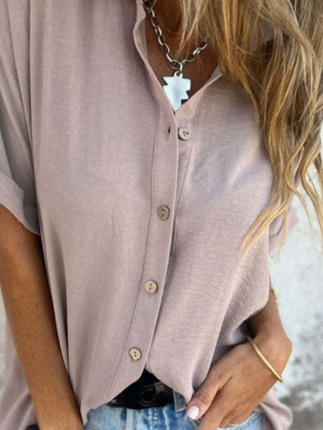 Shirt Buttoned Collared Boho Versatile Casual Trendy Top