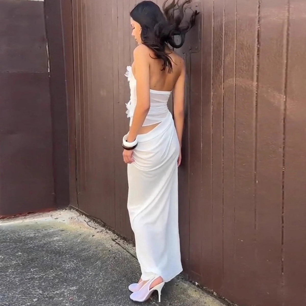 Ruched Mesh Patchwork Maxi Dress