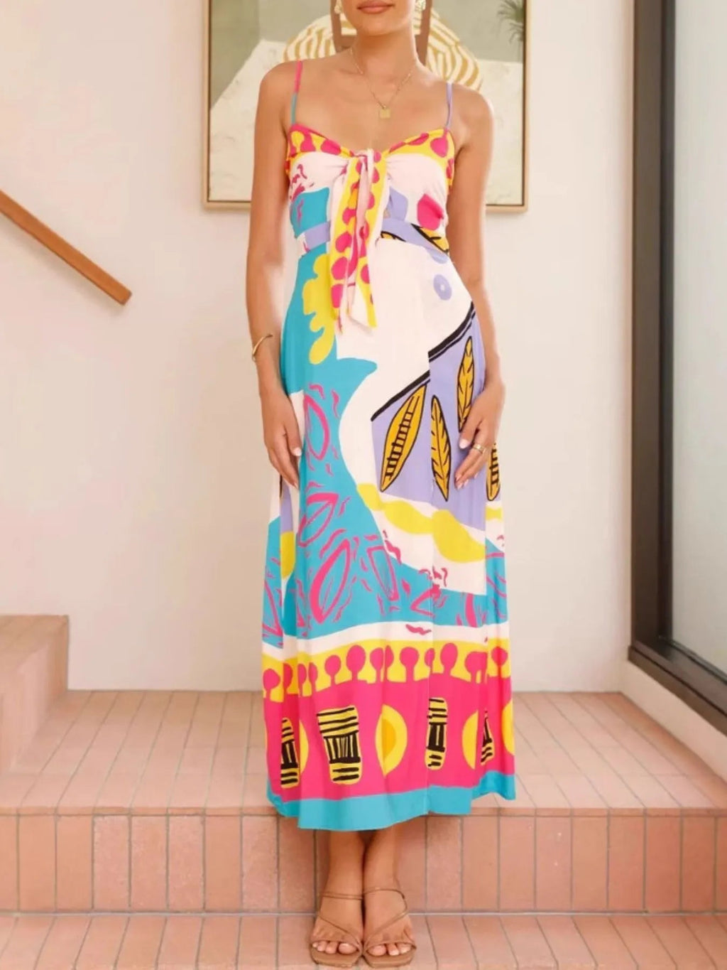 Maxi Dress Cami Beach Style Summer Tied Front Sleeveless