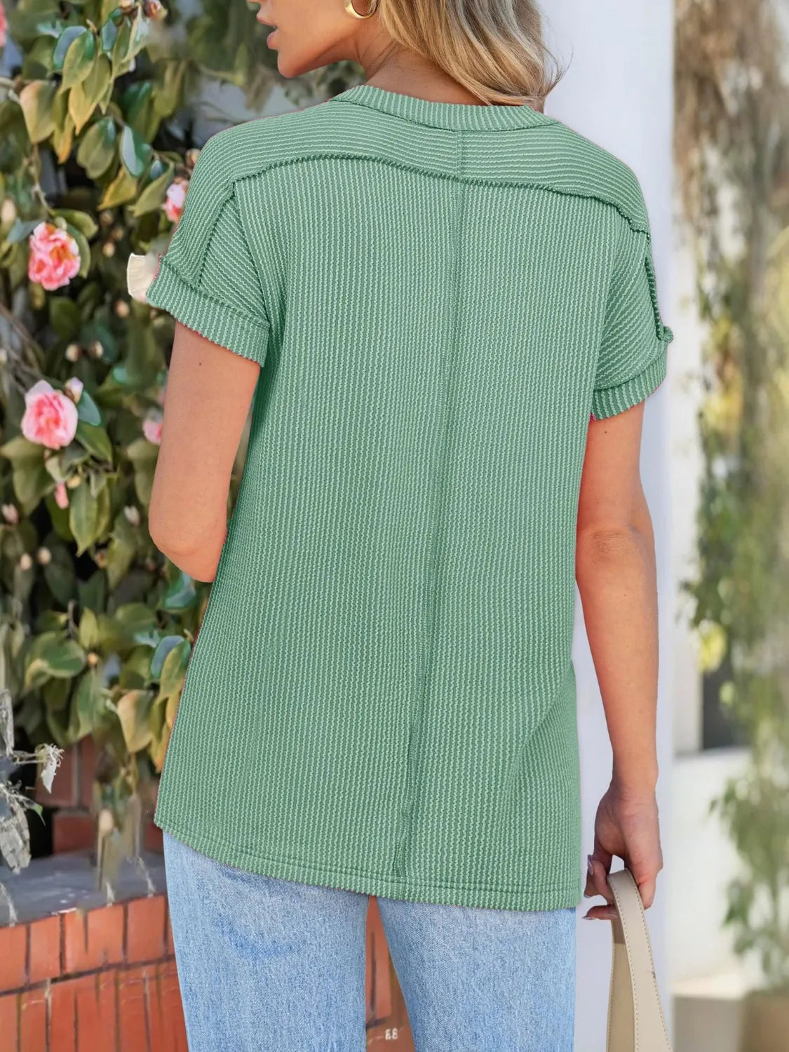 T-Shirt Casual Ribbed Knit Loose Fit Everyday Athleisure