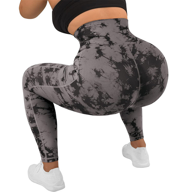 Women Fashion Casual Tight Tie-Dye High-Waist Pocket Yoga Pants