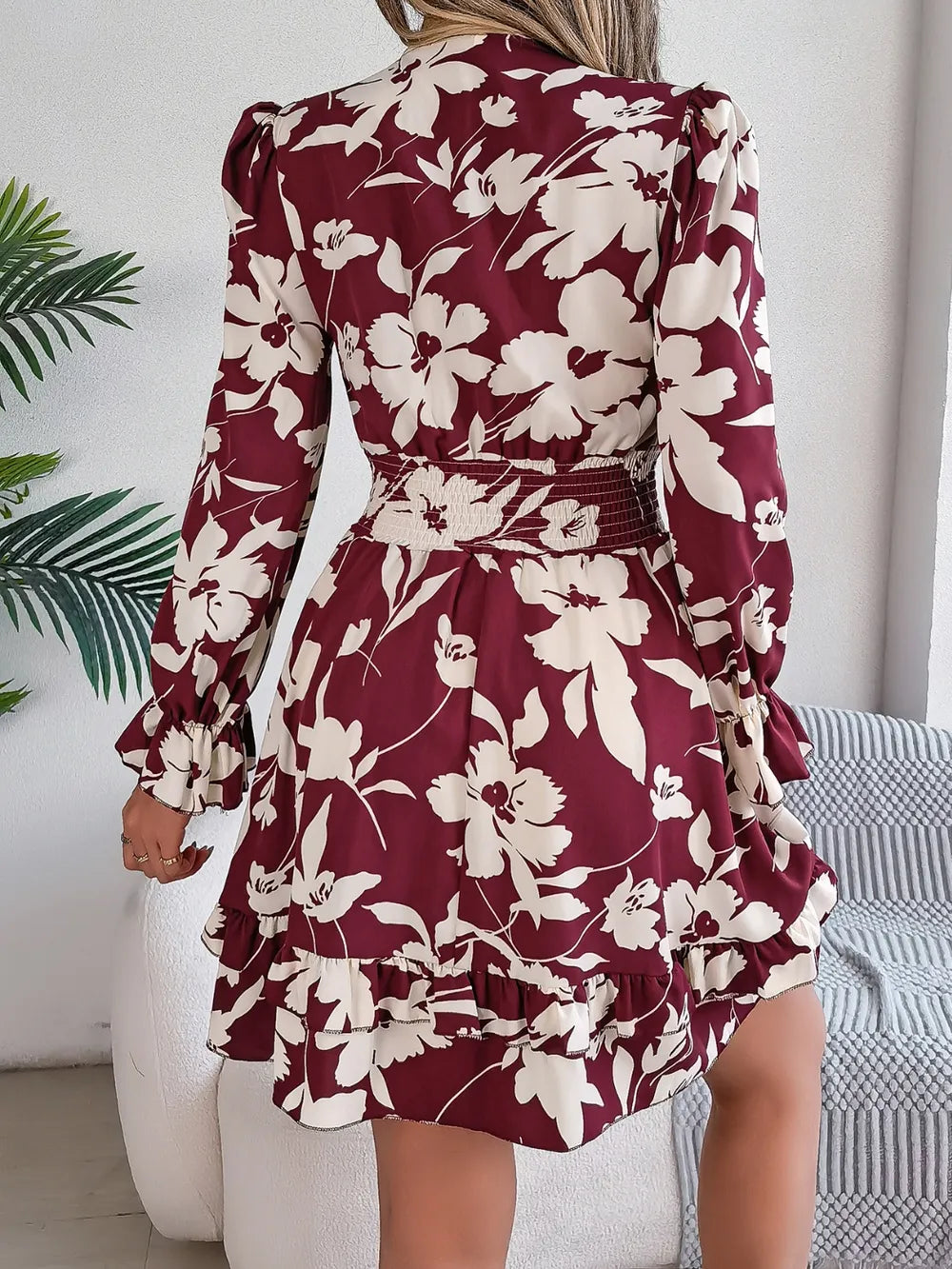 Sheath Mini Dress Floral Print Boho Ruffled Cottagecore