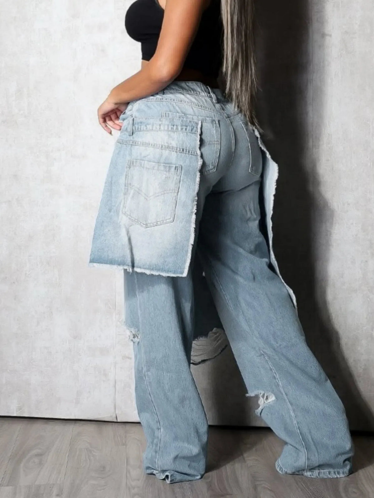 Splicing Hole Distressed Loose-fit Jeans